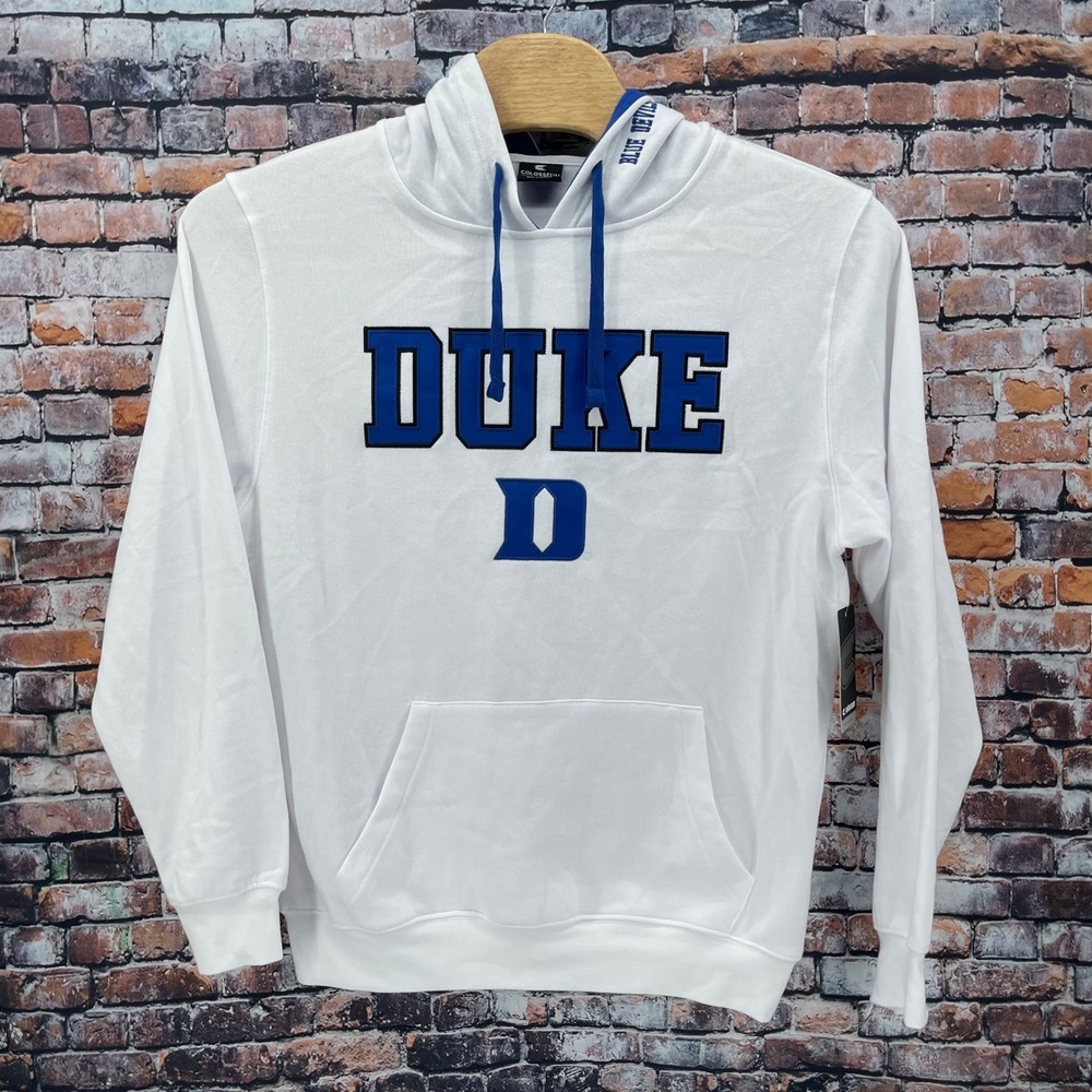Colosseum Duke Blue Devils Arch Logo Hoodie Mens Large White NCAA Sweatshirt
